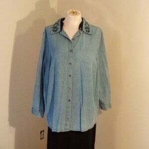 Women's size XL  Liz and me denim long sleeve shirt unique jeweled detailing